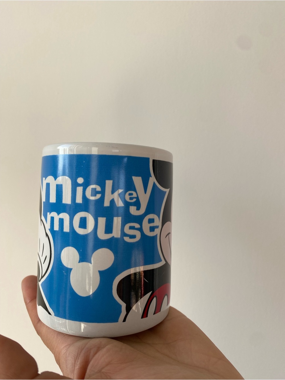 Vintage Disney Mickey Mouse Color Block Ceramic Mug with Shaped Handle
